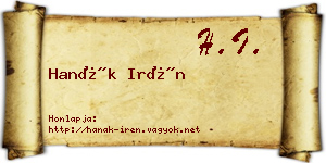 Hanák Irén névjegykártya